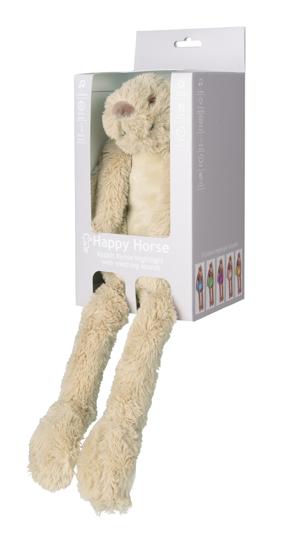 Knuffel Rabbit Richie Nightlight with soothing sounds Beige 34cm