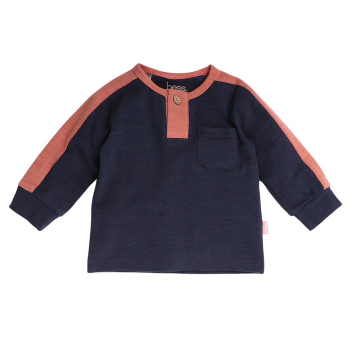 Langarmshirt Slub Colorblock Blue Nights