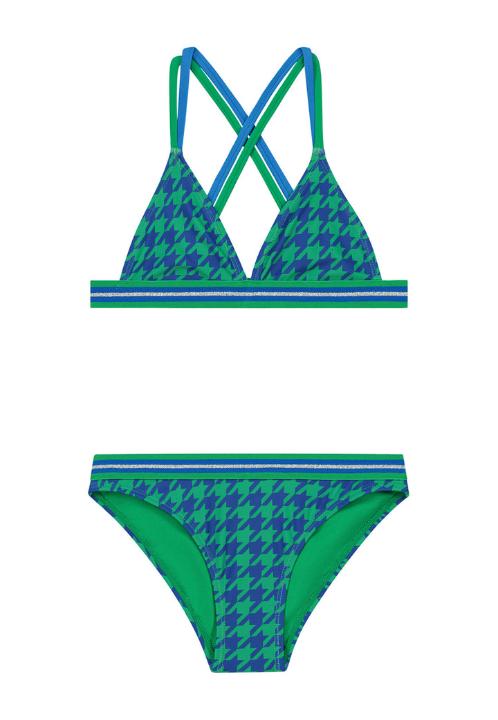LUNA bikini pied de poule ocean blue check