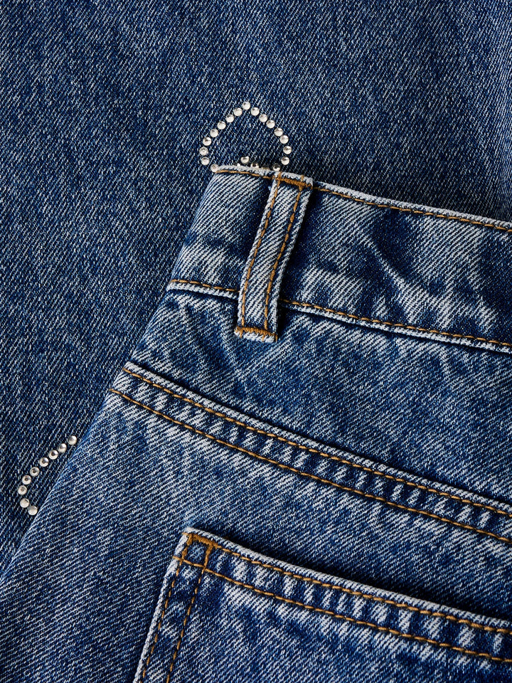 Rose Broek - blauw - Denim Blue RHINESTONE BOWS