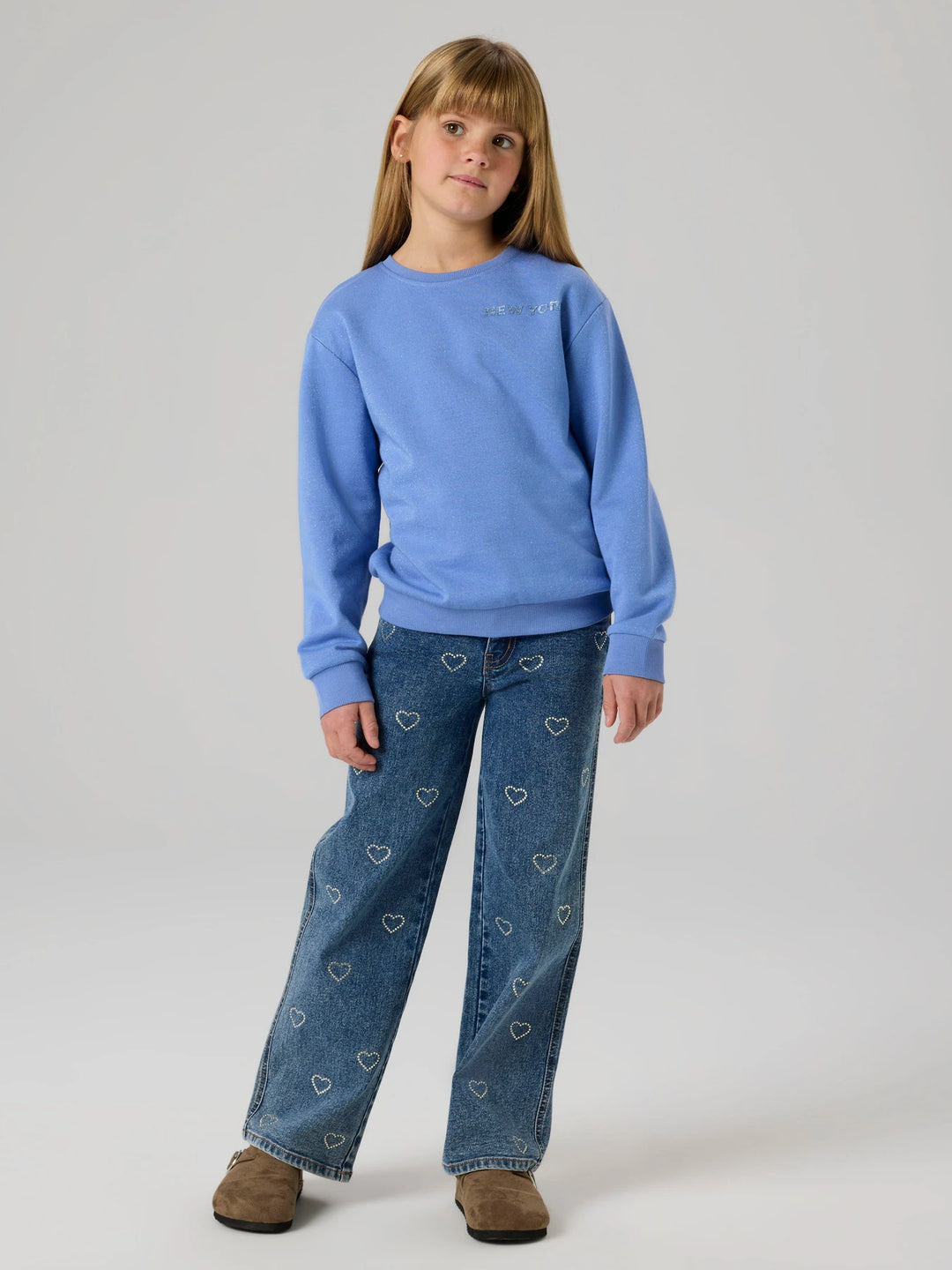 Rose Broek - blauw - Denim Blue RHINESTONE BOWS