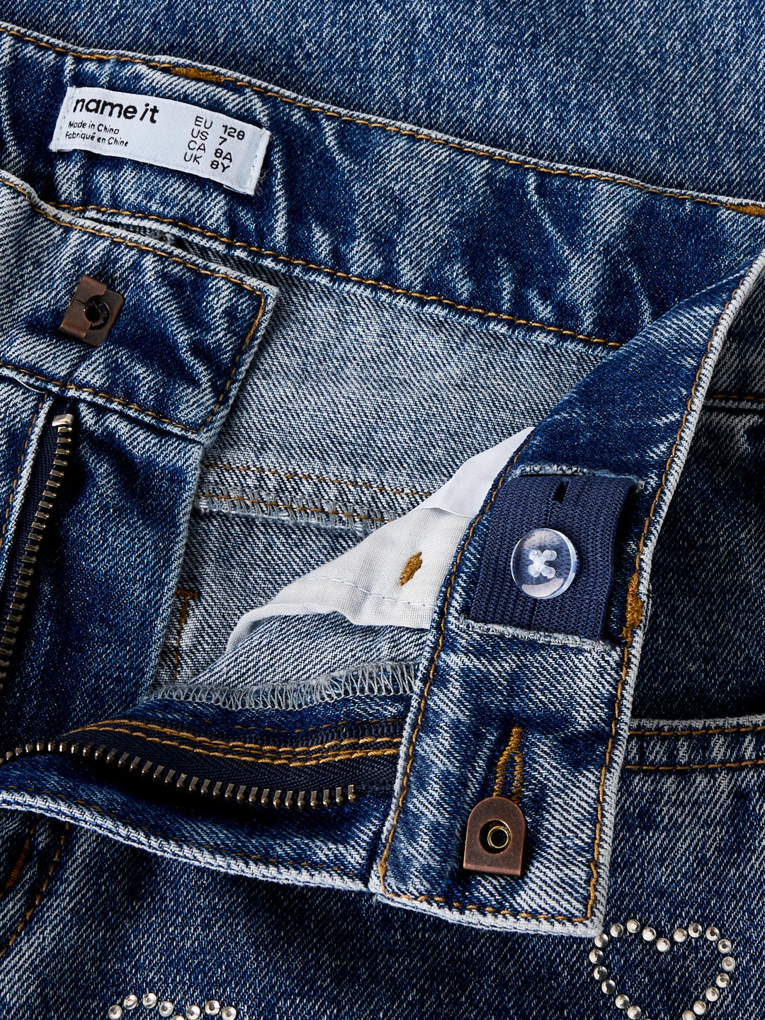 Rose Broek - blauw - Denim Blue RHINESTONE BOWS