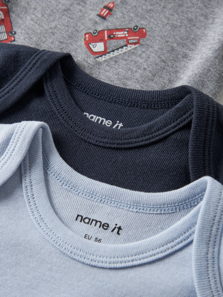 Body-Strampler - grau - Grey Melange mit Kaschmirblau + Dunkelsaphir