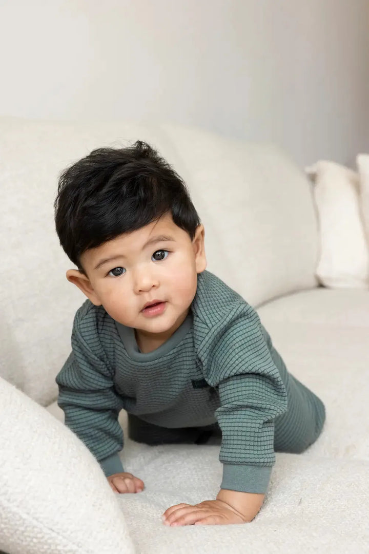 Kids Wafelpyjama Sea Green - Family edition