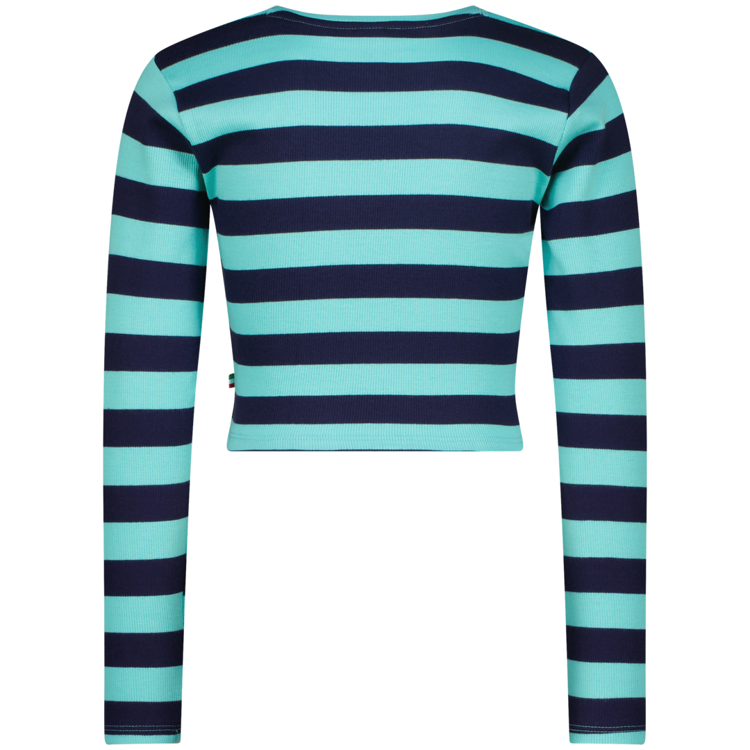 Longsleeve G - Basic - crop rib stripe Artic blue Comfort
