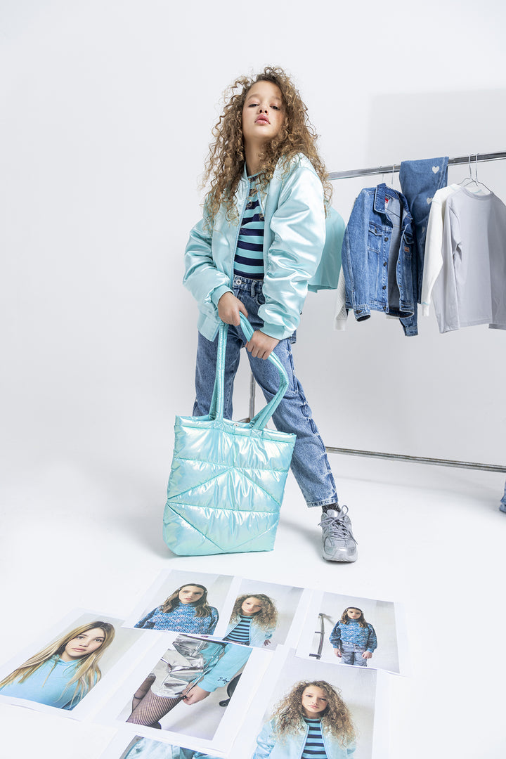 Longsleeve G - Basic - crop rib stripe Artic blue Comfort