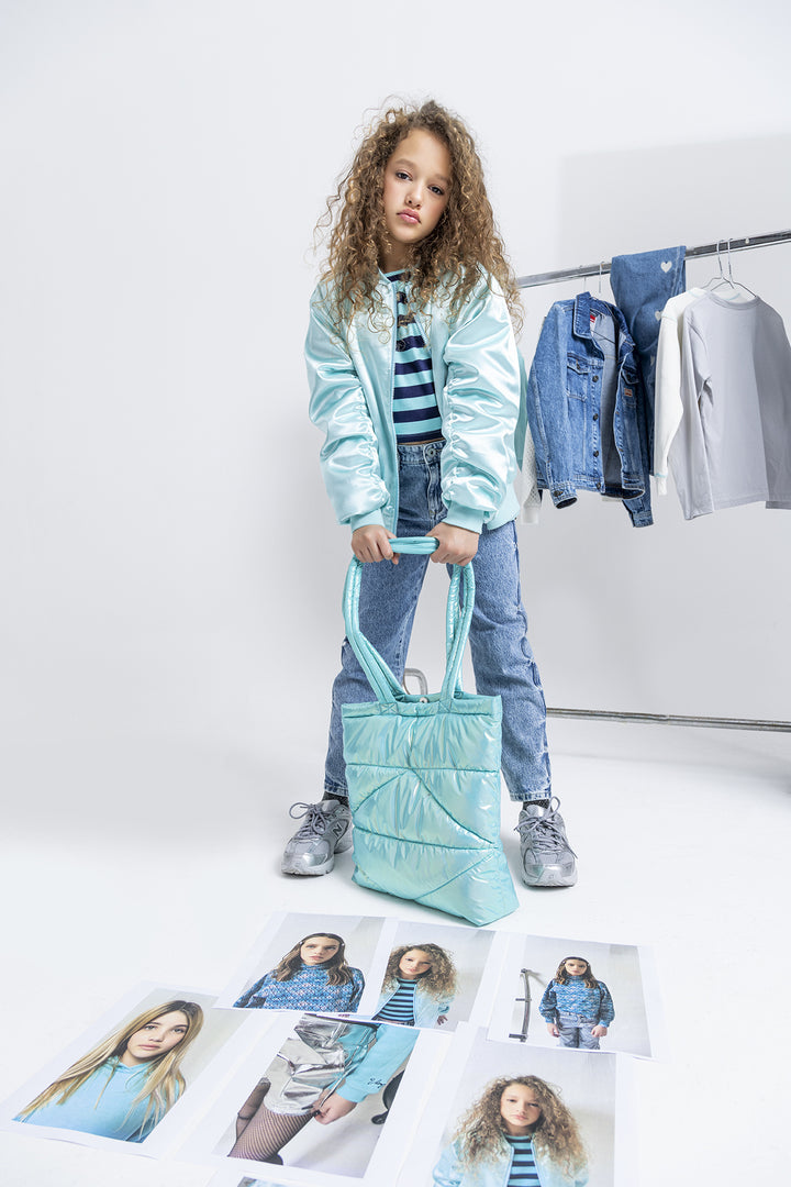 Longsleeve G - Basic - crop rib stripe Artic blue Comfort