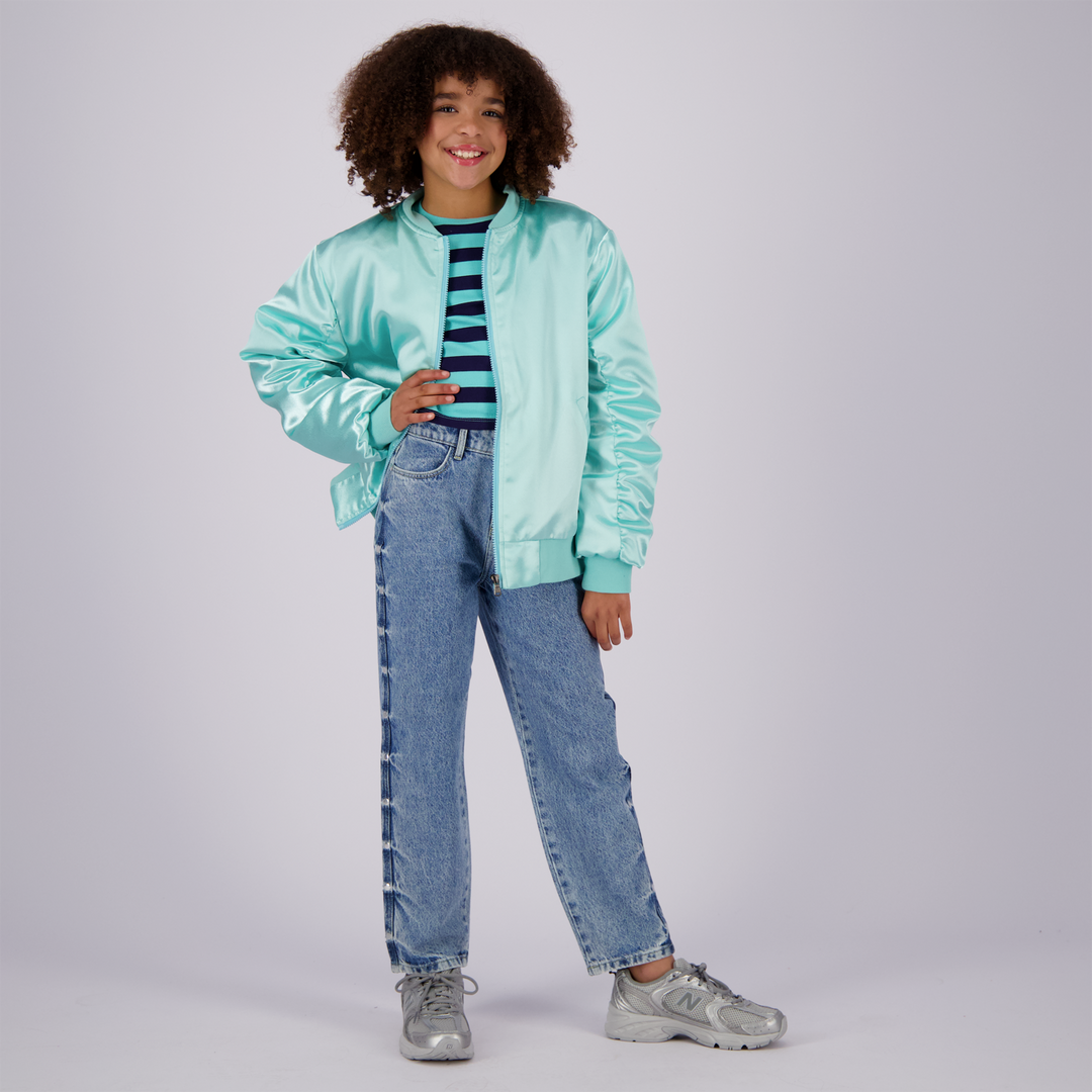 Longsleeve G - Basic - crop rib stripe Artic blue Comfort