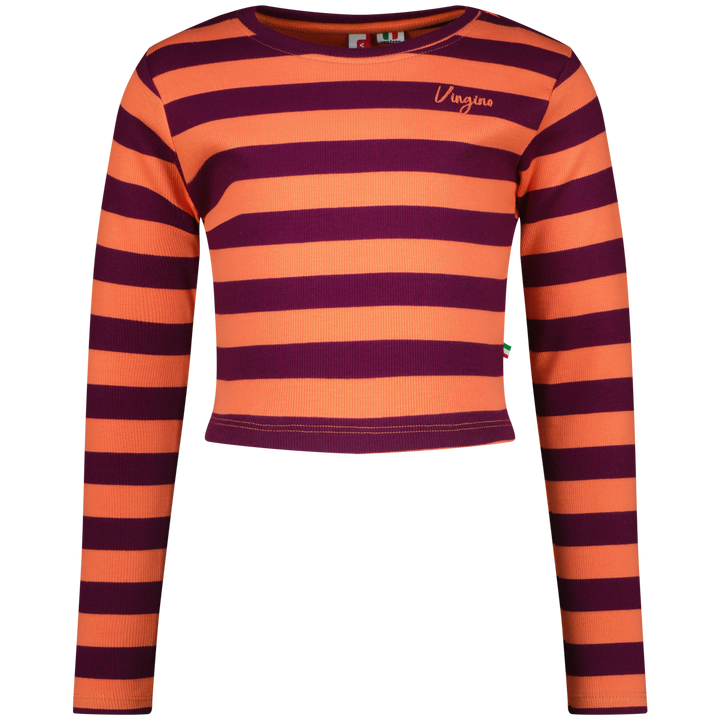 Longsleeve G - Basic - crop rib stripe Fresh coral Comfort