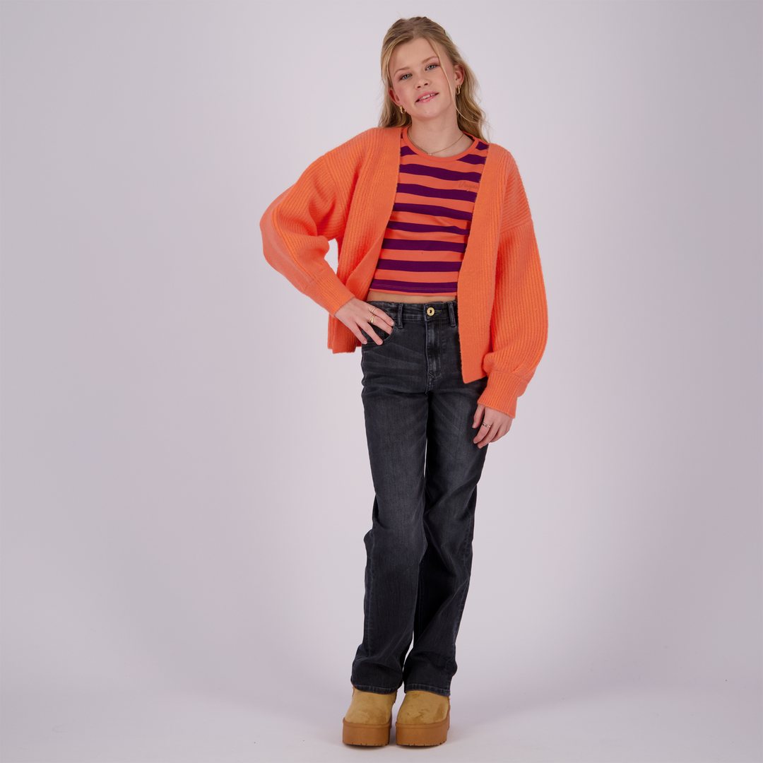 Longsleeve G - Basic - crop rib stripe Fresh coral Comfort