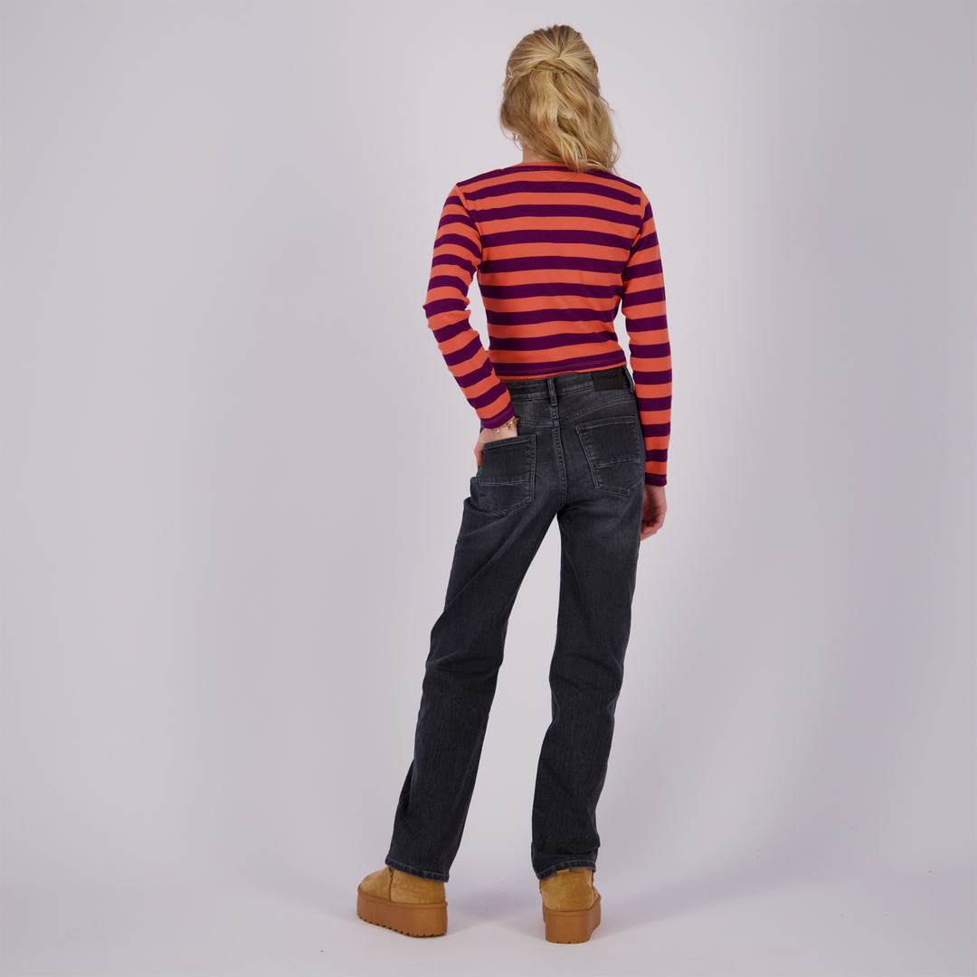 Longsleeve G - Basic - crop rib stripe Fresh coral Comfort