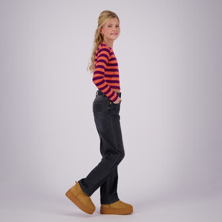 Longsleeve G - Basic - crop rib stripe Fresh coral Comfort