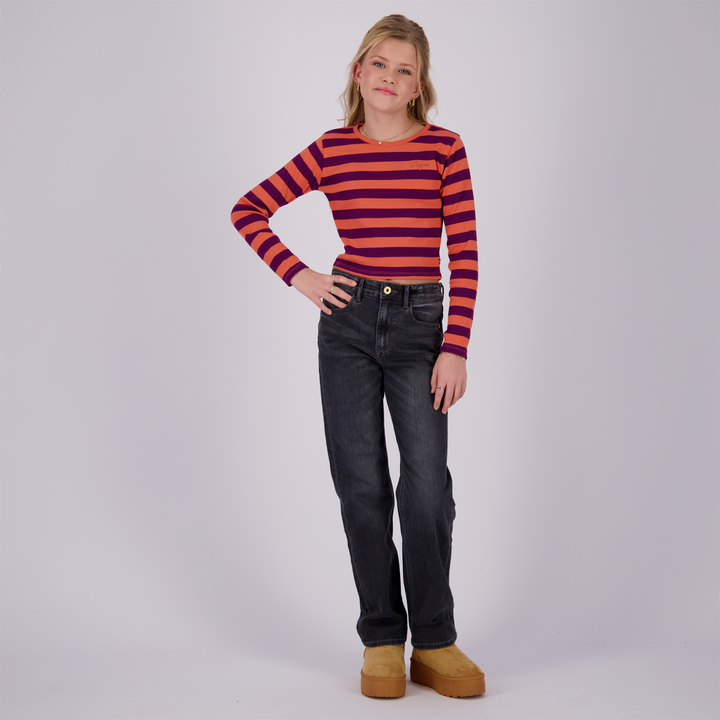 Longsleeve G - Basic - crop rib stripe Fresh coral Comfort