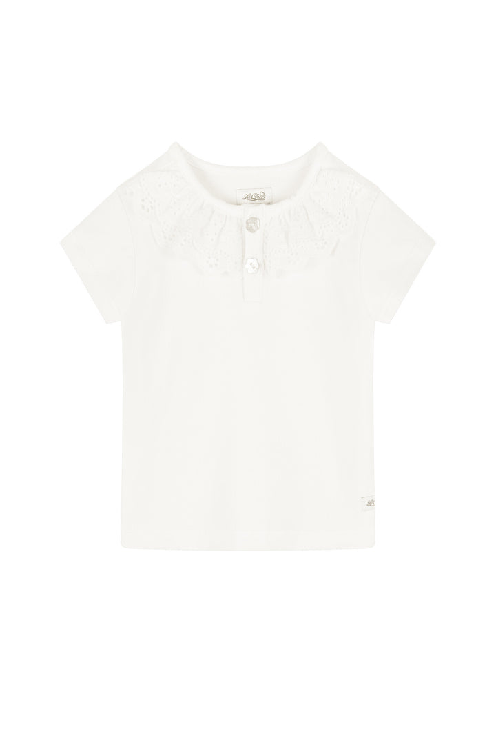NAYMIE frilly neck T - shirt Off White