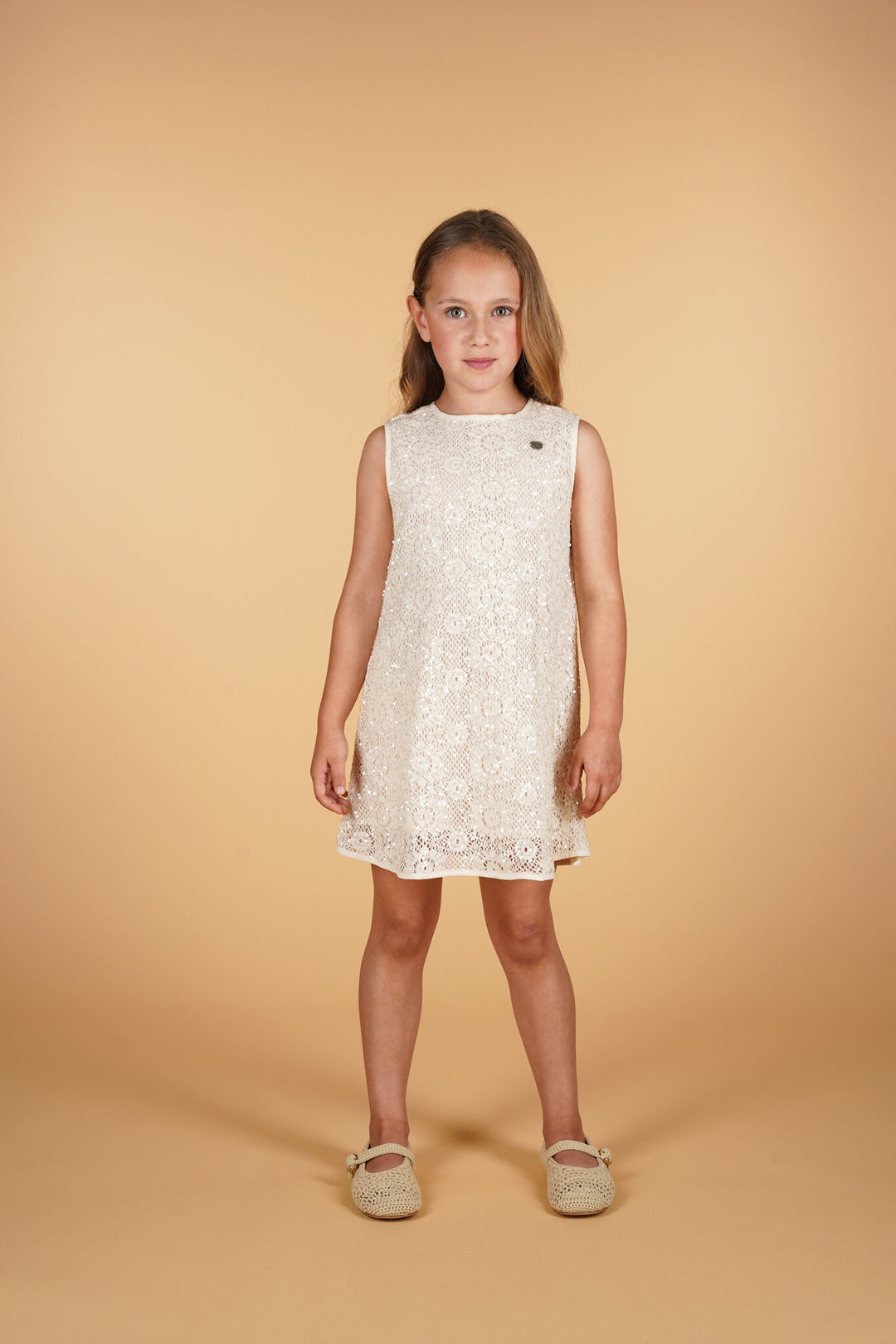 Kids jurk SUNBEAM sequin crochet dress Oatmeal Elite