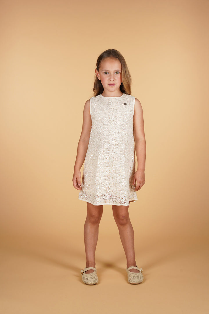 Kids jurk SUNBEAM sequin crochet dress Oatmeal Elite