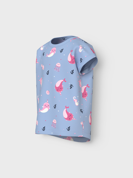 Mini T - shirt VIGGA Chambray Blue Whales Regular Fit