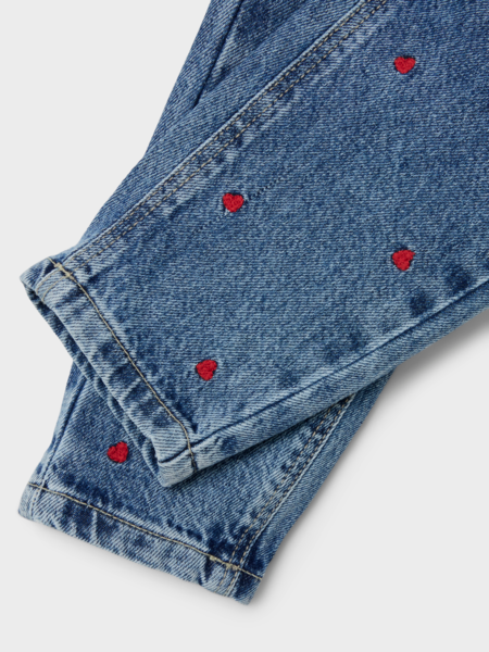 Mini Jeans BELLA Medium Blue Denim STICKEREI HERZ Mom Fit