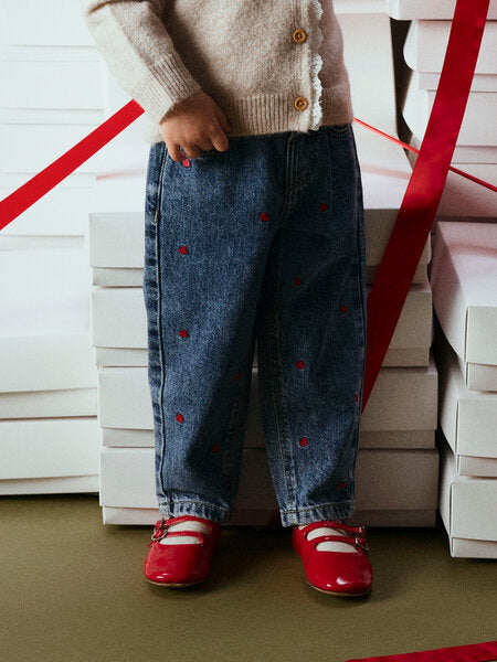 Mini Jeans BELLA Medium Blue Denim STICKEREI HERZ Mom Fit