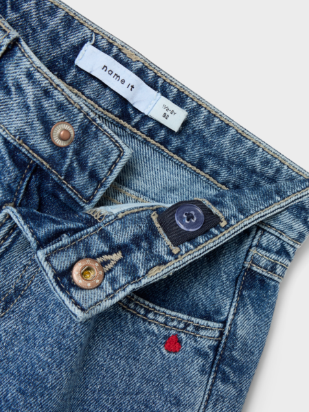 Mini Jeans BELLA Medium Blue Denim STICKEREI HERZ Mom Fit