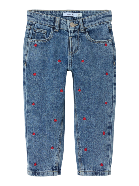 Mini Jeans BELLA Medium Blue Denim STICKEREI HERZ Mom Fit
