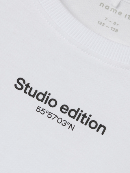 Kinder T-Shirt BRODY Bright White mit SCHWARZEM DRUCK Regular Fit