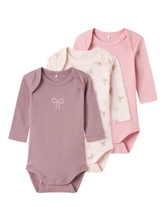 Baby romper 3P LS BARELY PINK BOW Barely Pink