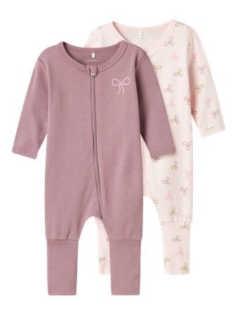 Baby pyjama 2P ZIP FF PINK BOW Barely Pink