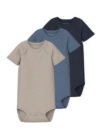 Baby romper 3P SS SOLID RIB China Blue