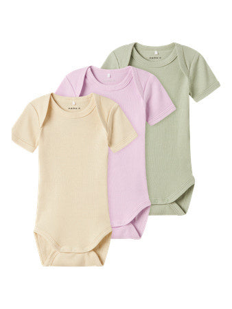 Baby romper 3P SS SOLID RIB Winsome Orchid