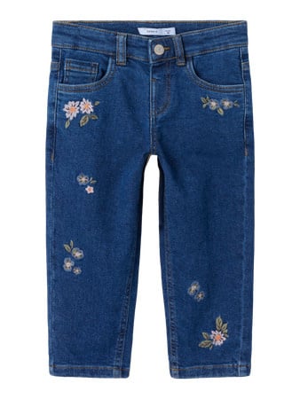 Mini spijkerbroek BELLA Dark Blue Denim FLOWER EMB Mom Fit