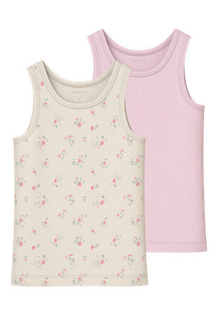 Mini ondergoed TANK TOP 2P FLOWER Turtledove w/ Pale Lilac