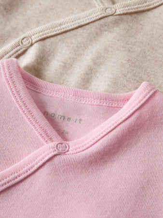 Baby romper 2P LS WRAP SOLID Parfait Pink w/ Peyote Melange