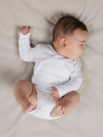 Baby romper 2P LS WRAP SOLID Pure Cashmere w/ Bright White