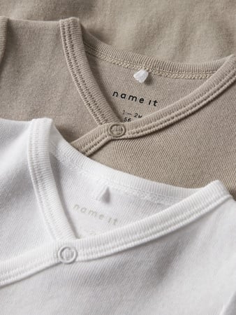 Baby romper 2P LS WRAP SOLID Pure Cashmere w/ Bright White