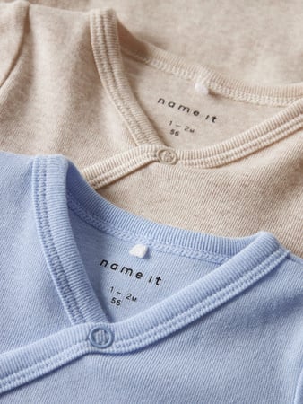 Baby romper 2P LS WRAP SOLID Chambray Blue w/ Peyote Melange