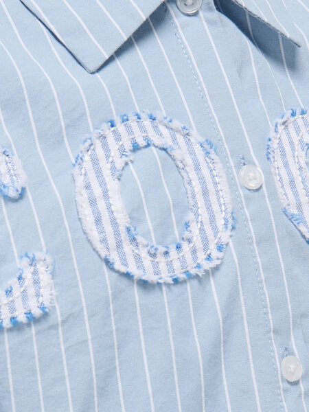 Kinderbluse ETTA Soft Chambray Y/D Weiß gestreift mit Patch Oversize Passform