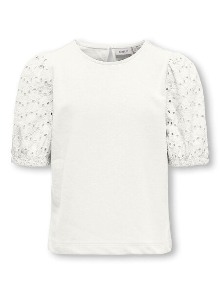 Kinder T-Shirt NINNA Cloud Dancer DTM Broderi Anglais Ärmel Regular Fit