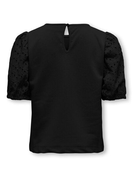 Kinder T-Shirt NINNA Schwarz DTM Broderie Anglaise Ärmel Regular Fit