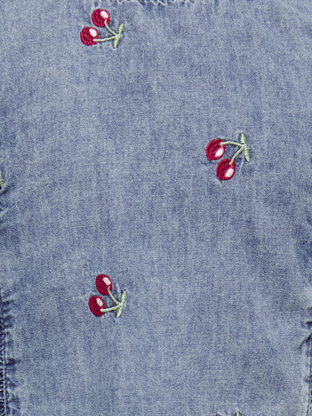 Mini top DANDY Medium Blue Denim CHERRY EMBROIDERY Relaxed Fit