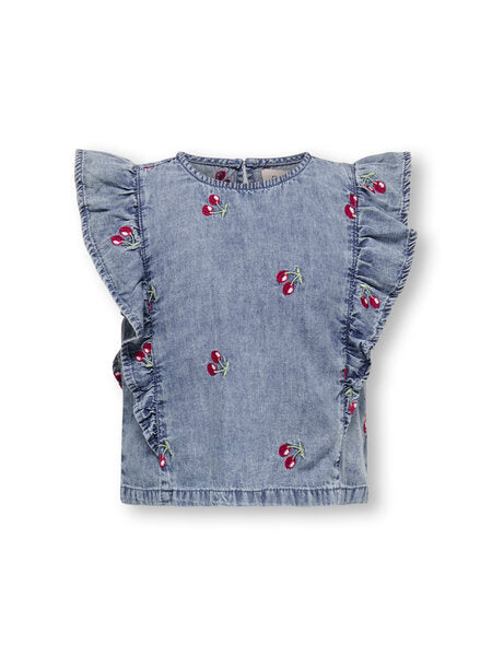 Mini top DANDY Medium Blue Denim CHERRY EMBROIDERY Relaxed Fit