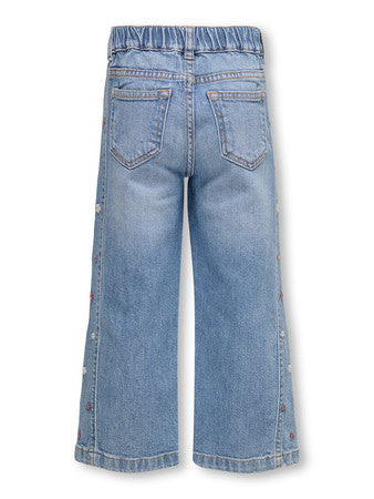 Mini spijkerbroek MILLA Light Blue Denim FLOWER EMBROIDERY Wide Leg Fit