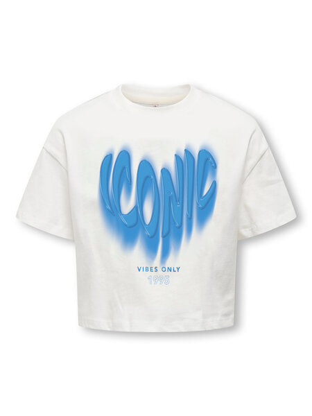 Kinder T-Shirt DAPHNE Cloud Dancer Azure Blau Oversize Cropped Fit