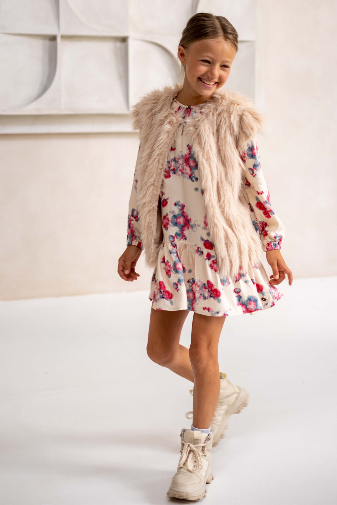 Kids gilet Doutze Flo long hair fur Taupe