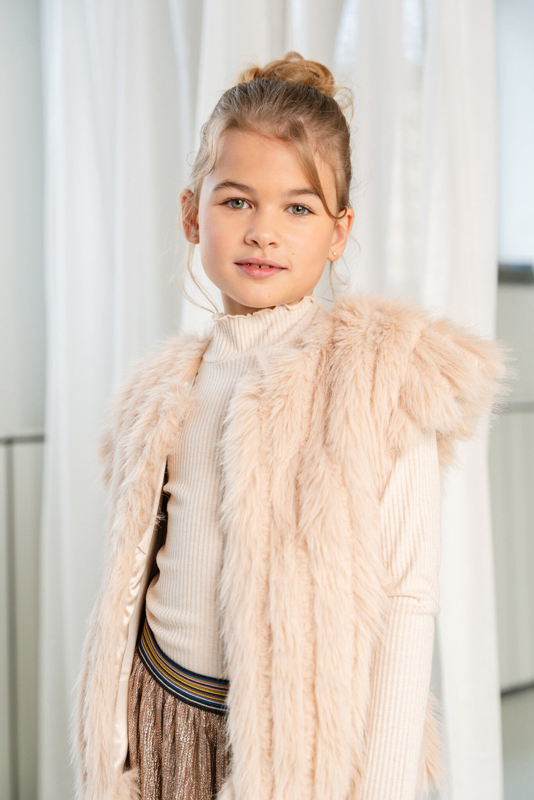 Kids gilet Doutze Flo long hair fur Taupe