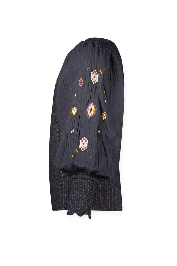 Kids longsleeve Eloise Flo with rib body, mousseline sleeves with embroidery Antra