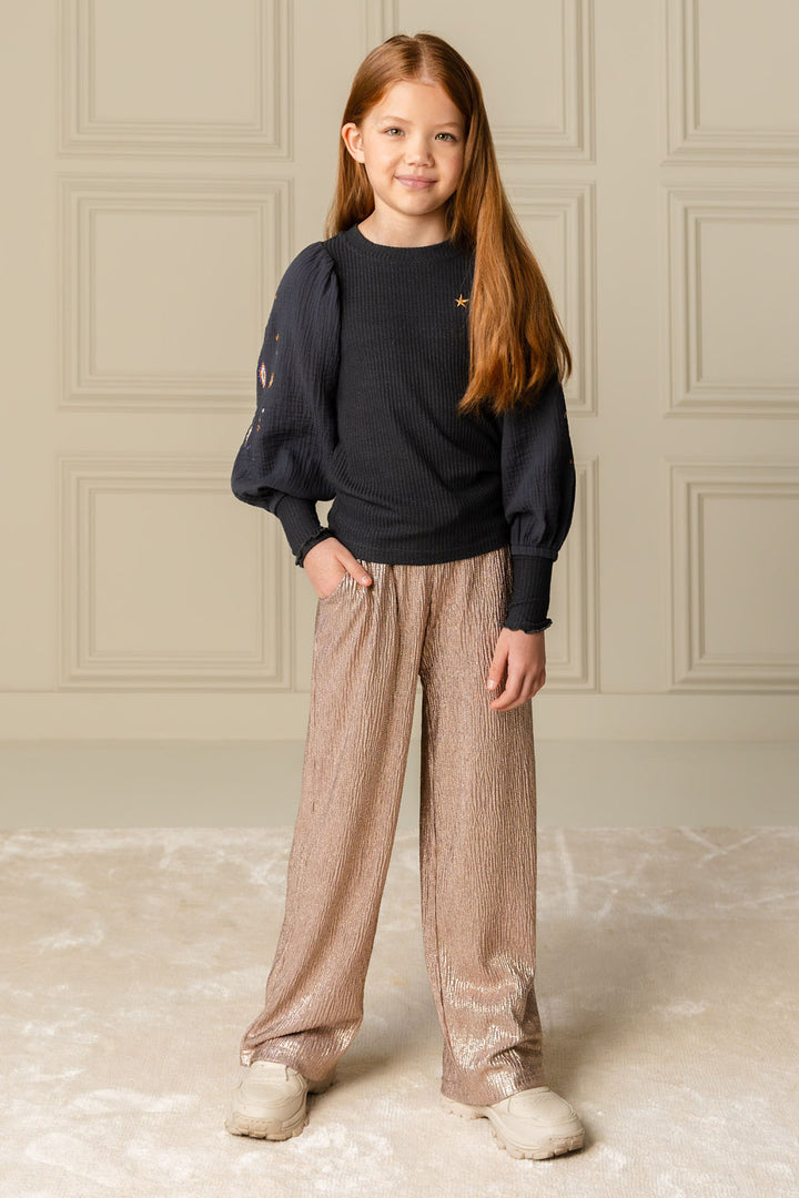 Kids longsleeve Eloise Flo with rib body, mousseline sleeves with embroidery Antra