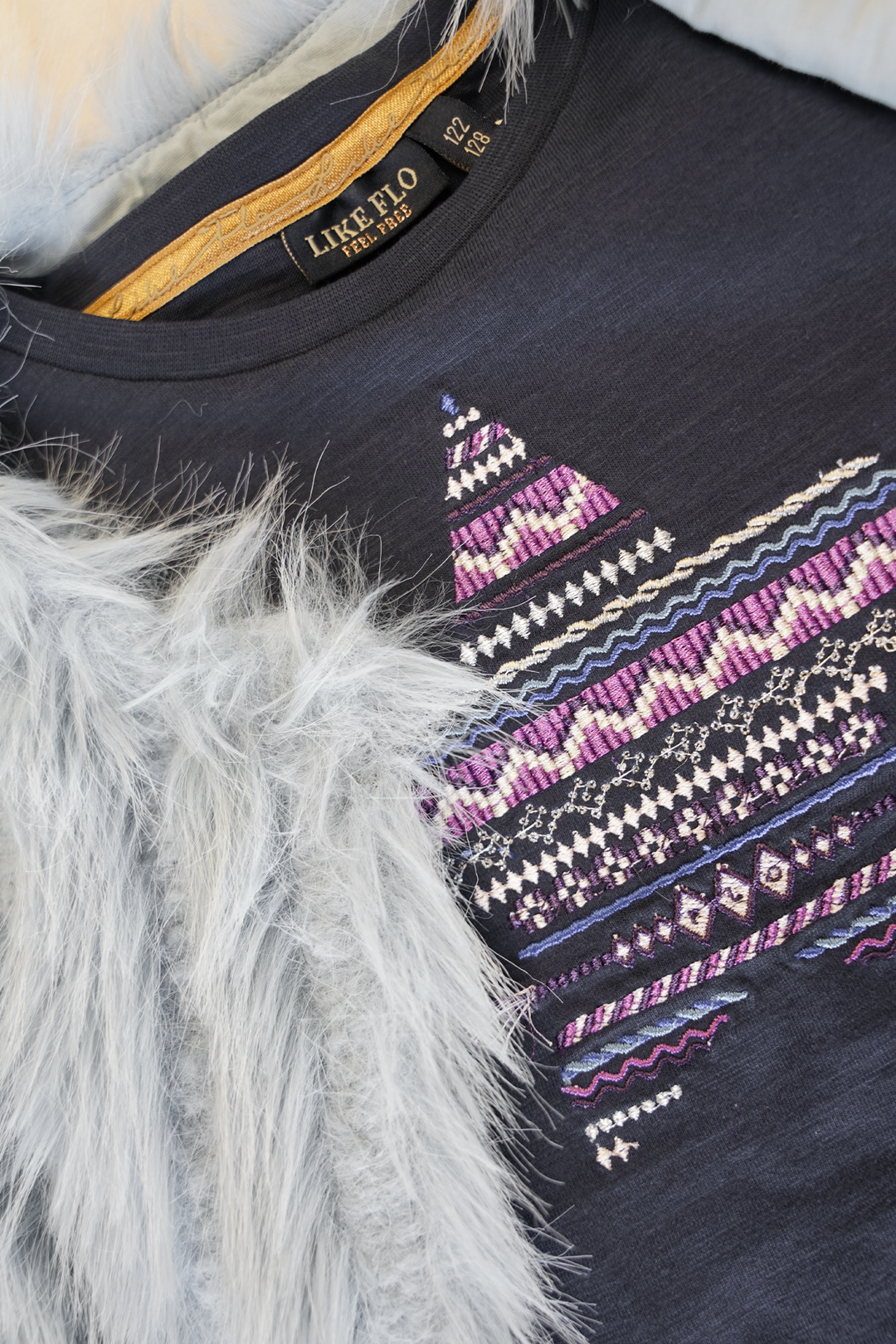 Kids longsleeve Emy Flo ls shirt with embroidery artwork Navy