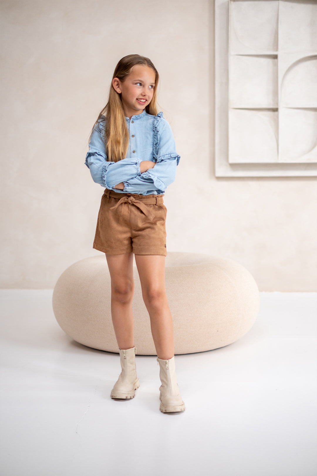 Kids broek Fay - Linn Flo fake leather short with shell belt Cognac