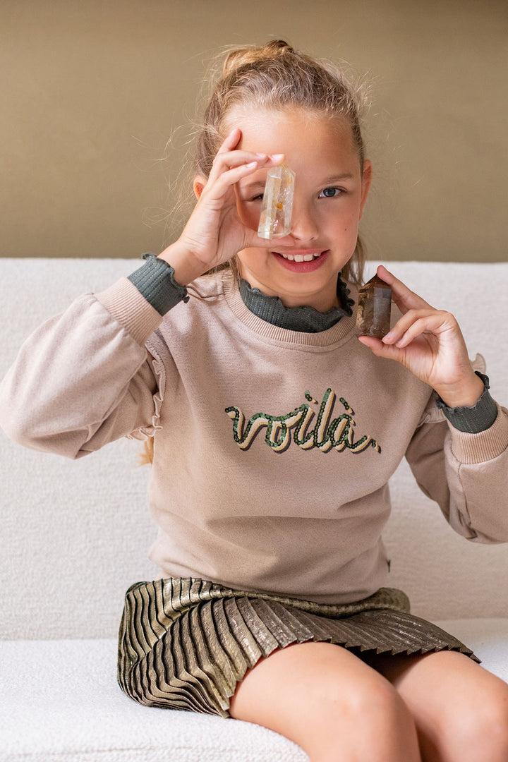 Kids trui Danee Flo with ruffles on sleeves grey melee golden lurex